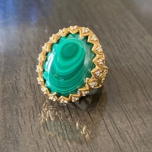 Malachite and Sim Diamond Ring; GbD; Sizes 6.75 and 7.5